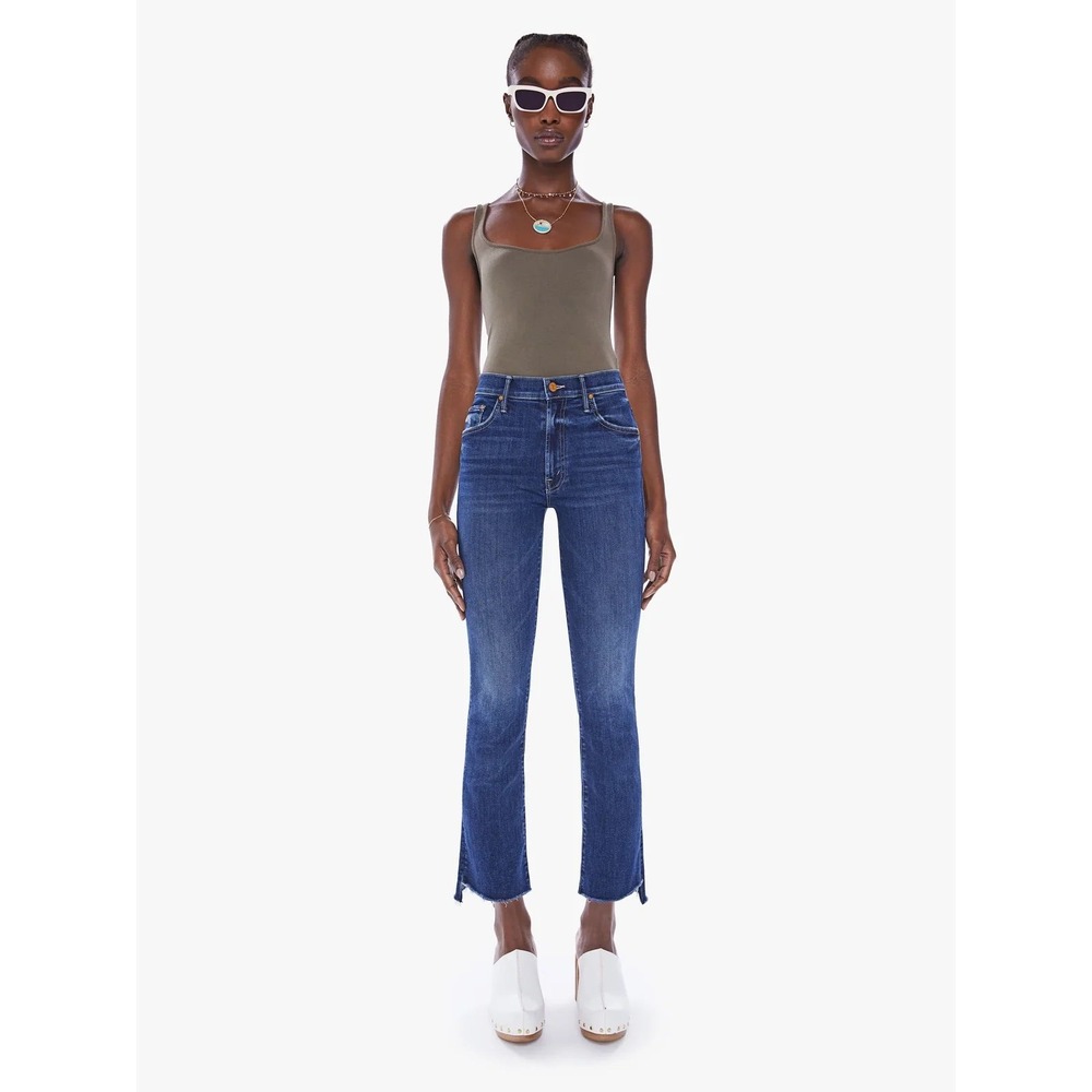 MOTHER The Insider Crop Step Fray Jeans Teaming Up Dark Wash Size 26 $238
